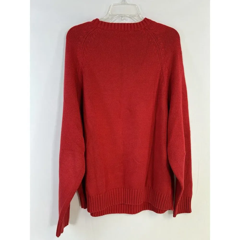 Lands' End Mens‎ Red 100% Cotton Crew Neck Heavyweight Drifter Sweater L Preppy